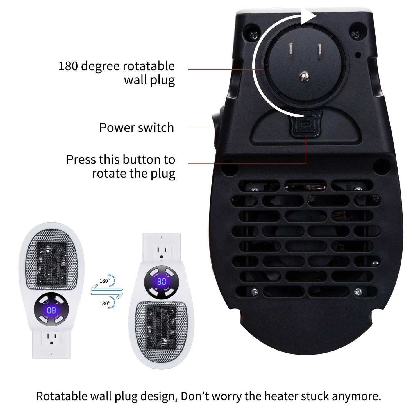 Wall Space Heater 450W Remote Portable Electric Heate