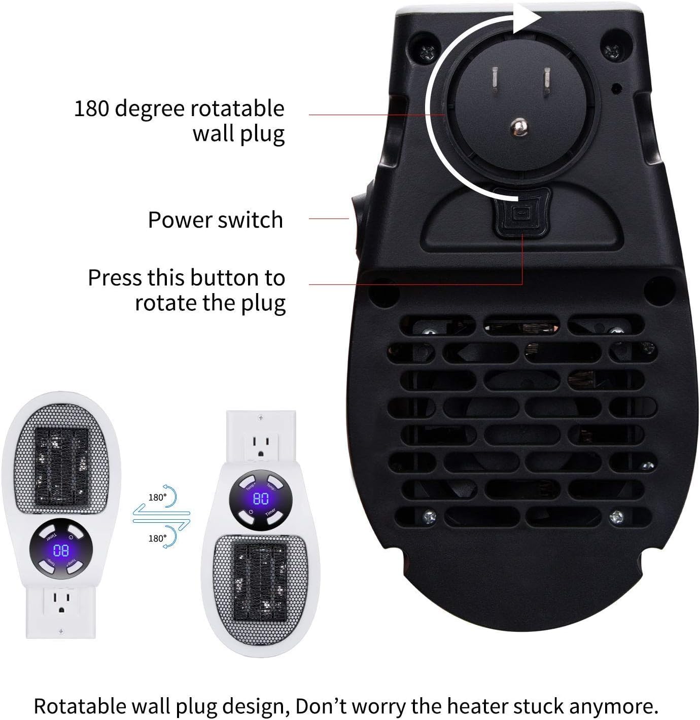 Wall Space Heater 450W Remote Portable Electric Heate