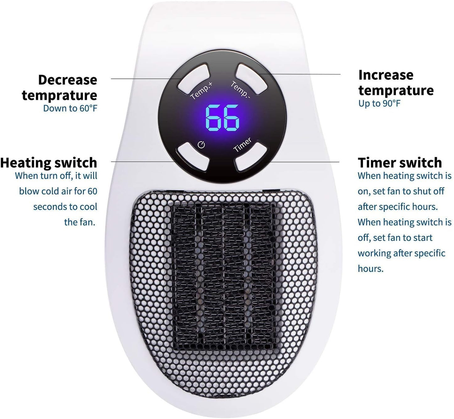 Wall Space Heater 450W Remote Portable Electric Heate
