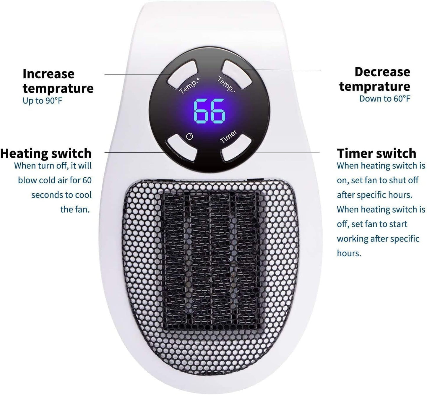 Wall Space Heater 450W Remote Portable Electric Heate
