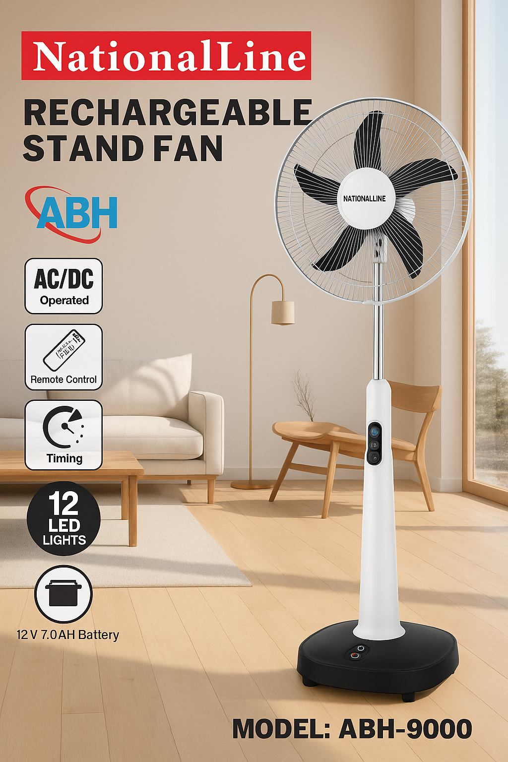 NationalLine Rechargeable Stand Fan β ABH-9000