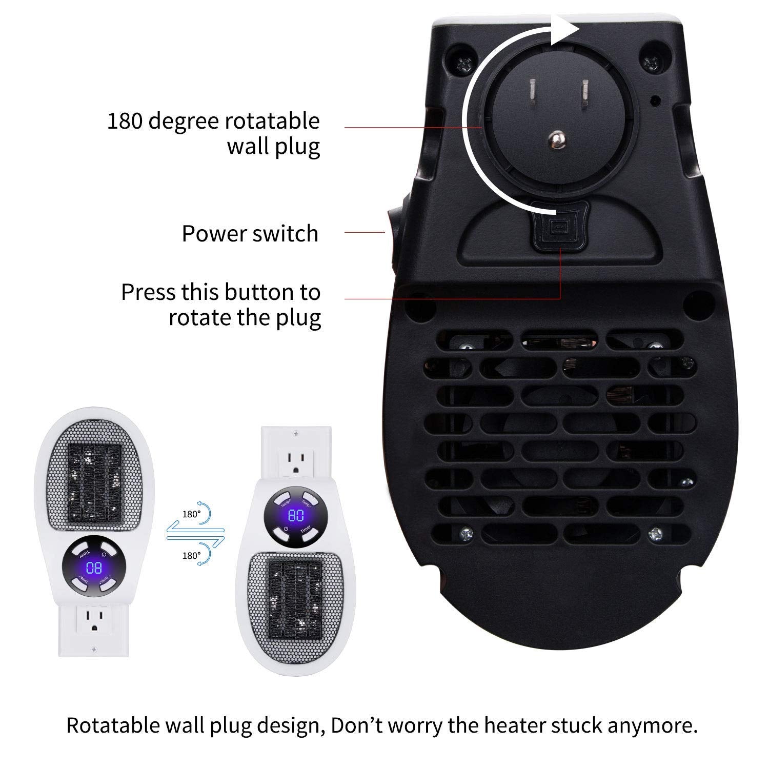 Wall Space Heater 450W Remote Portable Electric Heate