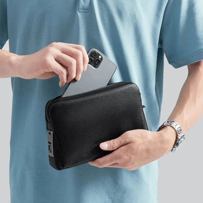 Smart Fingerprint Leather Hand Bag